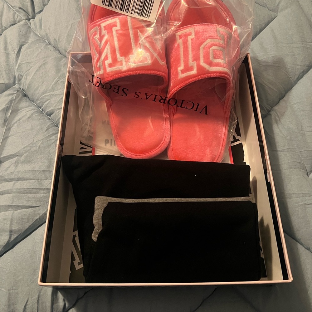 Pink Slippers and Black Leggings Set